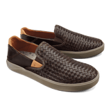 OluKai Lifestyle Slip-On Sneakers Olukai Mens Lae'ahi Lauhala Leather Slip On Sneaker- Dark Wood / Dark Wood