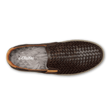 OluKai Lifestyle Slip-On Sneakers Olukai Mens Lae'ahi Lauhala Leather Slip On Sneaker- Dark Wood / Dark Wood