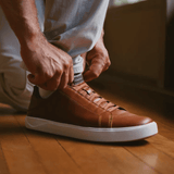 OluKai Lifestyle Sneakers OluKai Men's Lae'ahi Li Nolu Leather Sneakers - Dark Java/Tan