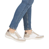 Remonte Lifestyle Sneakers Remonte Women's D1E06-82 Lace & Zip Sneakers- White/ Gold