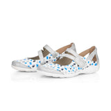 Remonte Shoe Remonte Womens Mary Jane Shoes - White w Blue Polka Dots