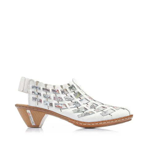 Rieker Heeled & Wedge Sandals Rieker Women's 46778-80 Woven Heels- White Combi