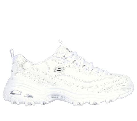 Skechers Running Shoes 5 / White/Silver / B (Medium) Skechers Womens D'Lites - Fresh Start - White/Silver