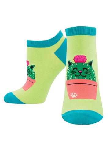 SockSmith Socks Kitty Cactus Green Ladies Ankle Socks