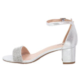 TAXI Strappy Heels Taxi Women's Macy 02 Block Heels- Silver Shiny