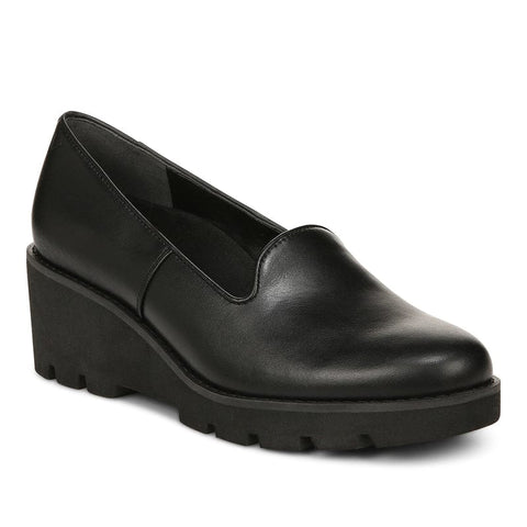 Vionic Slip-Ons & Loafers Black Leather / 5 / Medium Vionic Womens Willa Wedge Shoes - Black Leather