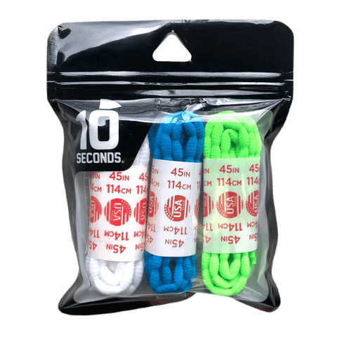 10 Seconds White/Neon Blue/Neon Green / 45 inches 10 Second Bubble Laces - 3 Pack