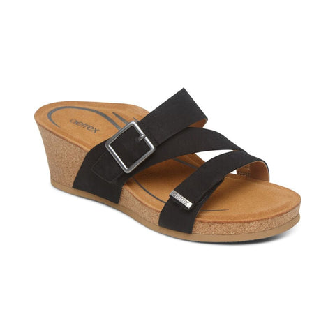 Aetrex Sandals Black / 35 / M Aetrex Womens Kimmy Wedge Sandals  - Black
