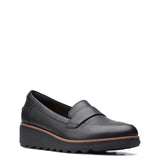 Clarks Shoe Clarks Womens Sharon Gracie Wedge Penny Loafer- Black