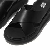 Fitflop Sandals Fitflop Womens F-Mode Leather Flatform Cross Slides- All Black