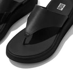 Fitflop Sandals Fitflop Womens F-Mode Leather Flatform Toe-Post Sandals- All Black