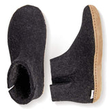 Glerups Slipper Glerups Unisex Low Boot Style Slippers (Leather Soles) - Charcoal