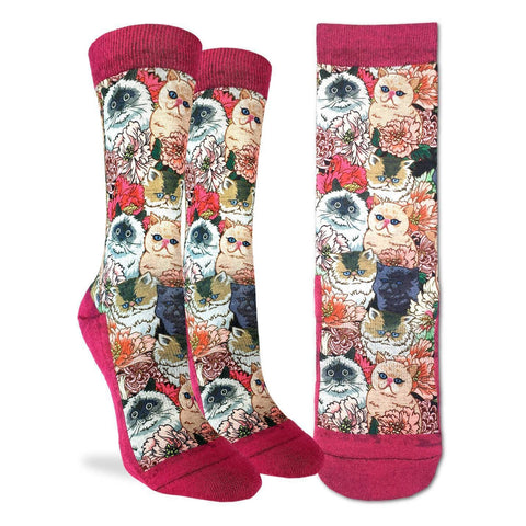 Good Luck Sock Socks Good Luck Sock Cotton Socks - Floral Cats 5089