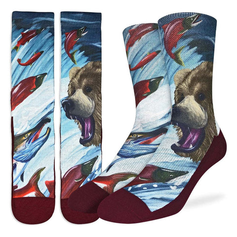 Good Luck Sock Socks Good Luck Sock Cotton Socks - grizzly bear and sockeye salmon 4305