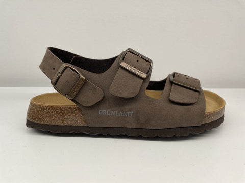 Grunland Sandals Testa Di Moro/Brown / 40 / M Grunland Bobo Mens Three Strap Leather Sandal - Testa Di Moro/Brown