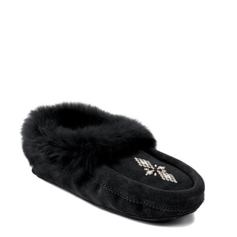 Manitobah Slipper Manitobah Mukluks Tipi Fur Trim Suede Moccasins - Black