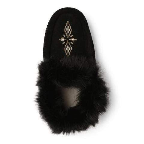 Manitobah Slipper Manitobah Mukluks Tipi Fur Trim Suede Moccasins - Black