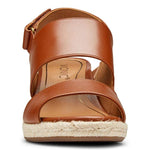 VIONIC Shoe Vionic Womens Tulum Brooke Leather Wedge Sandals - Cognac